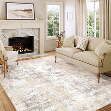 5x7 Washable Area Rug Beige Grey Abstract Living Room Bedroom Throw Rug Neutral Modern Non Slip Soft Medium Pile Indoor Carpet for Dining Room Office Entryway
