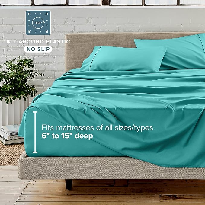 Bare Home Bed-in-A-Bag 5 Piece Comforter & Sheet Set - Twin XL - Goose Down Alternative - Ultra-Soft 1800 Premium Bed Set (Twin XL, Turquoise/Turquoise)