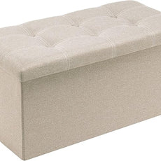 Youdesure Folding Storage Ottoman Bench, Footrest Couch for Living Room, 30 inch Storage Bench with Padded Seat for Bedroom Hallway, Holds up to 350lbs, Linen Fabric Beige