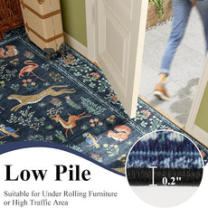 DUKINO Runner Rug, 2x7 Washable Kitchen Rugs for Hallways with Non Slip Backing, Soft Low Pile Vintage Animal Runner for Kitchen, Hallway, Entryway, Laundry, Bedroom, Navy Blue