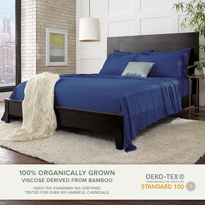 Pure Bamboo Twin Sheets, Genuine 100% Organic Viscose Derived from Bamboo Bed Sheet Set, Luxuriously Soft & Cooling, Double Stitching, 2 Year Quality Promise (Twin, Cobalt Blue)