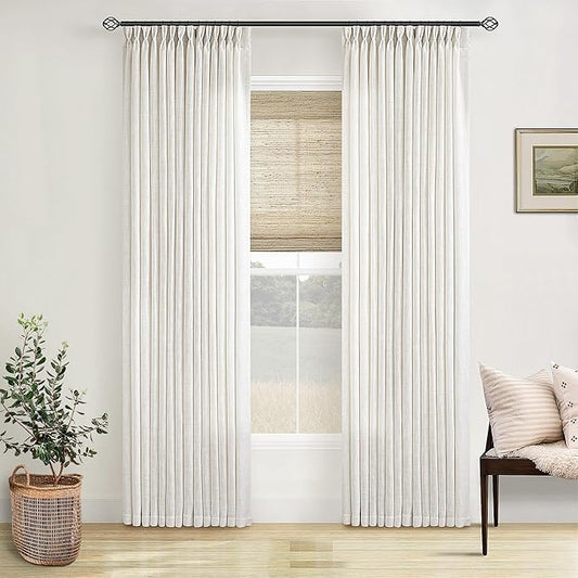 Natural Pinch Pleated Linen Curtains 78 Inches Long 2 Panels for Living Room Bedroom Memory Training Shaped Semi Sheer Pleat Drapes with Hooks Rings Light Filtering Window Curtain 40x78