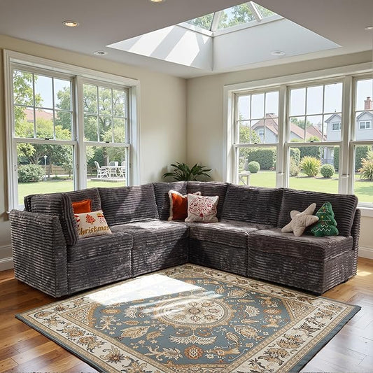 Modular Sectional Sofa,5 Pieces Sectional Couches for Living Room,131X65 L Shaped Cloud Couch with Oversized Convertible Modular Couch for Living Room