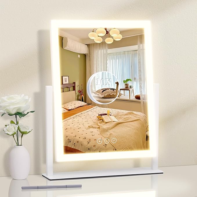 Lighted Vanity Mirror with Lights, Makeup Mirror with Light, 16.7"x 13.2",Three Color Lighting Modes and Dimmable Lighting, Smart Touch Control, 360°Rotation, for Vanity Desk Tabletop,Dressing Room