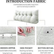 11 lbs Thickened Queen Headboard Pillow Wedge Pillow Headboard Reading Pillow Bed for Comfortable Backrest Reading Triangular Pillow with Side Pocket for Sitting in Bed Cotton Linen White