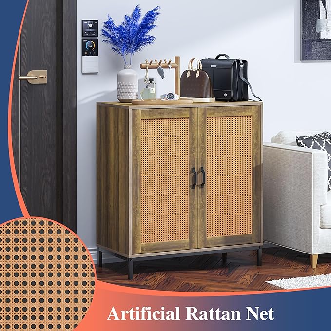 Sideboard Buffet Cabinet with Storage Rattan Entryway Cabinet with Door Modern Small Accent Credenza Coffee Bar for Living Room Dining Farmhouse