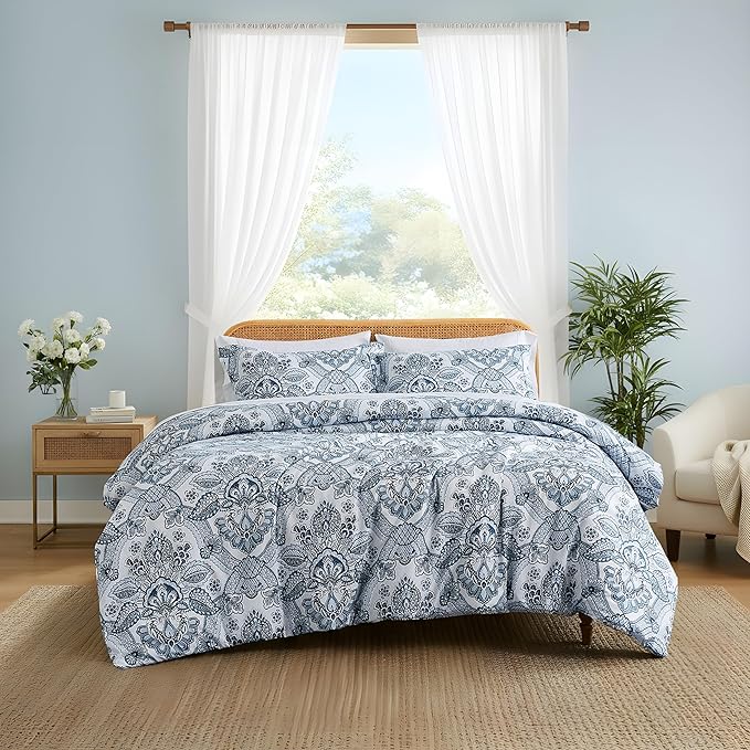 Southshore Fine Living, Inc. Boho Paisley Duvet Cover Twin/Twin XL Set - Premium Quality Microfiber Twin Boho Bedding Sets, Easy Care - 1 Twin Duvet Cover, 1 Sham - Enchantment Blue