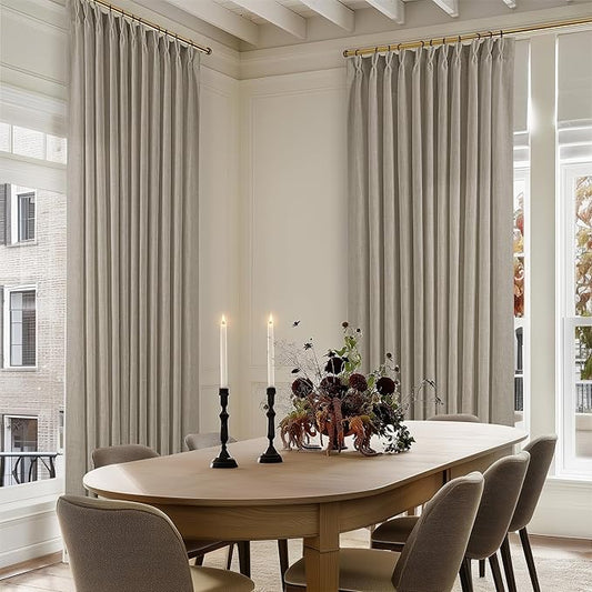 Linen Sheer Pleated Curtains 120 Inches Long 70 Inch Wide Patio Sliding Door Curtains Light Filtering Semi Sheer Pinch Pleat Drapes Burlywood Taupe Extra Wide 70x120 Drapes for Living Dining Room