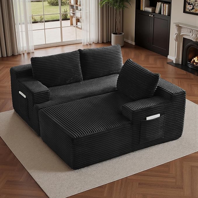 96''Sectional Couches for Living Room Modern Modular Sectional Sofa Upholstered Boneless Couch Comfy Cloud Couch with Chaise (Black, 96''W Left Facing Chaise)