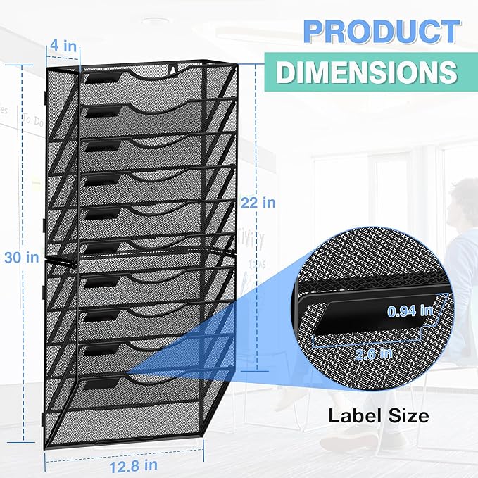 Kuntine.B Wall File Organizer (Black, 10 Tier)