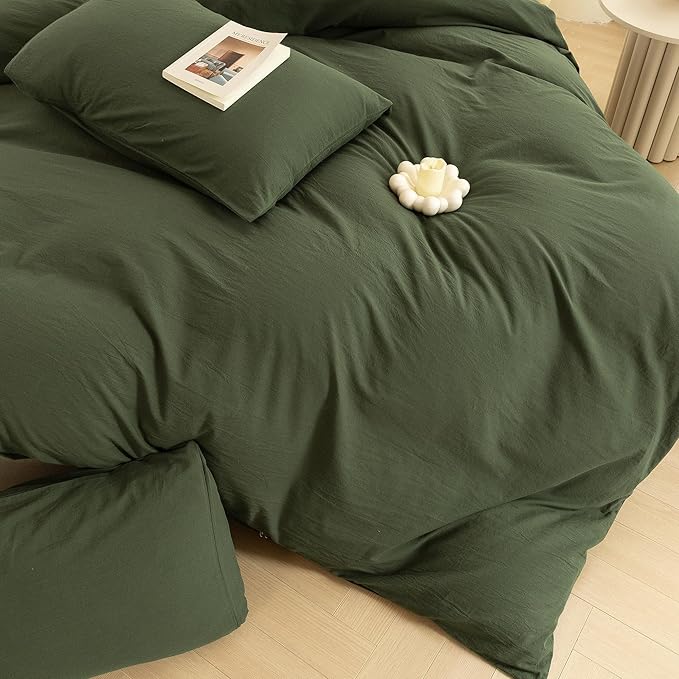 ECOCOTT 3 Pieces Duvet Cover Super King Size 100% Washed Cotton 1 Duvet Cover with Zipper and 2 Pillowcases, Ultra Soft and Breathable Cozy Simple Style Bedding Set (108''x98'')