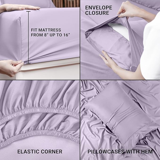 Utopia Bedding Twin XL Sheet Set – 3 Piece Bed Sheets for Twin XL Size Bed, Soft and Breathable Microfiber, Includes 1 Fitted Sheet, 1 Flat Sheet and 1 Pillowcase (Lavender)