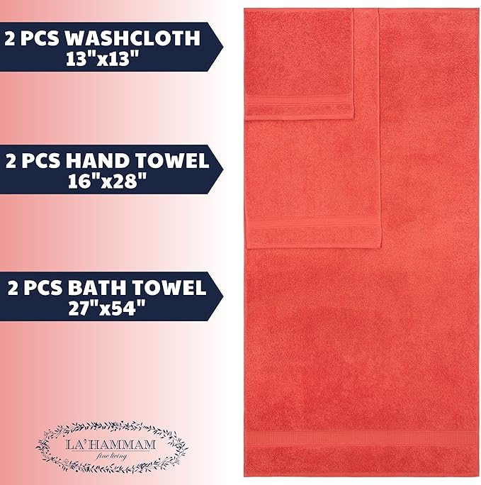 Personalized Towels, Hotel & Spa Quality, Super Soft, Highly Absorbent, Bathroom Sets, 100% Cotton Monogrammed towels 6 Piece Towel Set, Includes 2 Bath Towels, 2 Hand Towels, 2 Washcloths, Coral