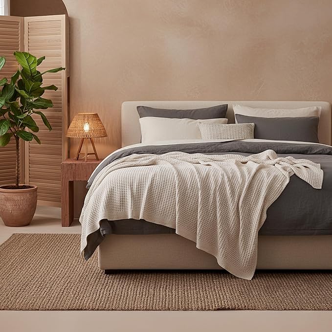 Bedsure Gentlesoft 100% Cotton Blanket King Size for Bed - Breathable and Soft, Thick Cozy Waffle Weave Christmas Blanket Gift for Women, Begie, 104x90 inches