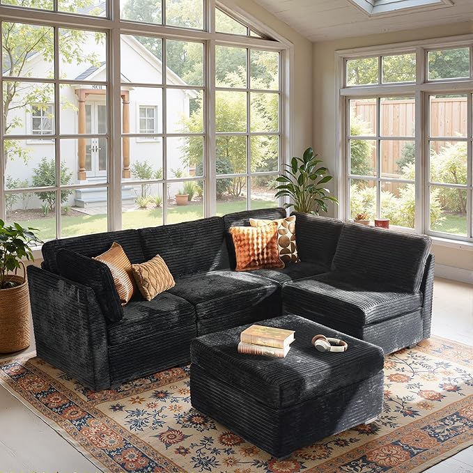 Modular Sectional Sofa,5 Pieces Sectional Couches for Living Room,131X65 L Shaped Cloud Couch with Ottoman Chaise Set