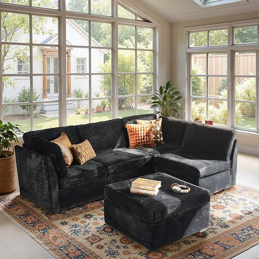 Modular Sectional Sofa,5 Pieces Sectional Couches for Living Room,131X65 L Shaped Cloud Couch with Ottoman Chaise Set