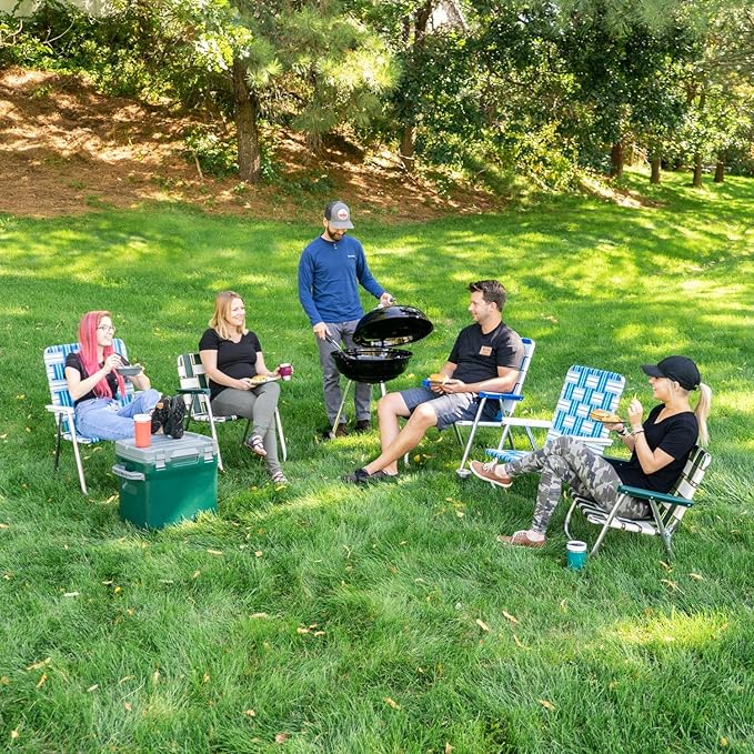 Lawn Chair USA Folding Aluminum Outdoor Patio Lawn Chair | Heavy-Duty Webbed Chairs for Camping, Sports, Beach, Yard & Tailgating | Lightweight Portable | Magnum - Charleston with Green Arms