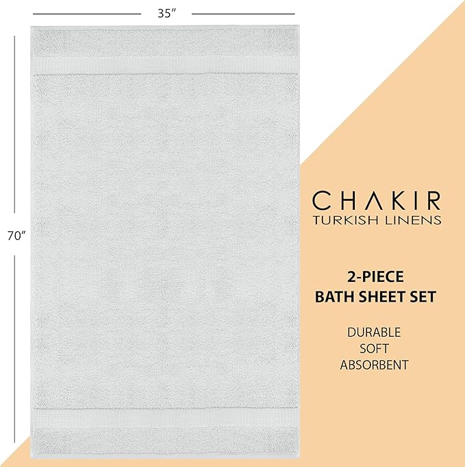 Chakir Turkish Linens, 100% Cotton Premium Quality Turkish Bath Sheets (35''x70'' Large Bath Sheet Towels - Silver Gray)