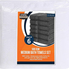 Utopia Towels 18 Pack Bath Towel Set (24 x 48 Inches), 500 GSM 100% Ring Spun Cotton Medium Lightweight and Highly Absorbent Quick Drying, Premium Towels for Hotel, Spa and Bathroom (White)