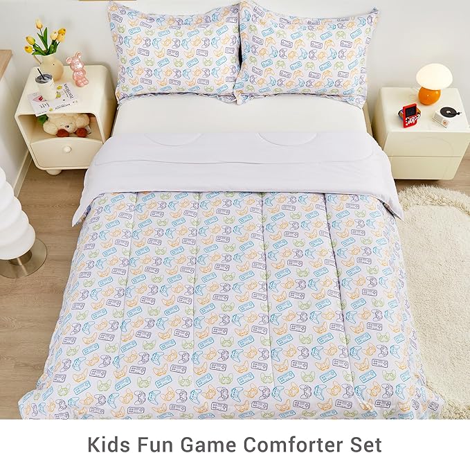 Viviland Kids Twin Bedding Sets for Boys, Soft Microfiber Twin Comforter Set, Grey Game