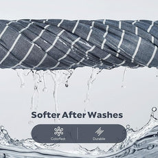 JELLYMONI Washed Cotton Duvet Cover Queen Size – Breathable & Cozy Bedding Set for Modern Homes, Dorms & Guest Rooms, Blue Striped Comforter Cover with Button Closure, 1 Duvet Cover & 2 Pillowcases