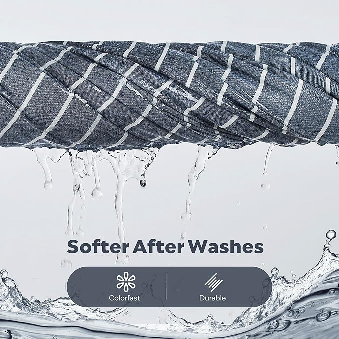 JELLYMONI Washed Cotton Duvet Cover Queen Size – Breathable & Cozy Bedding Set for Modern Homes, Dorms & Guest Rooms, Blue Striped Comforter Cover with Button Closure, 1 Duvet Cover & 2 Pillowcases