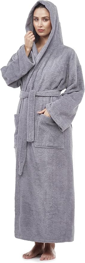 Arus Women's Hooded Classic Bathrobe Turkish Cotton Robe with Full Length Options