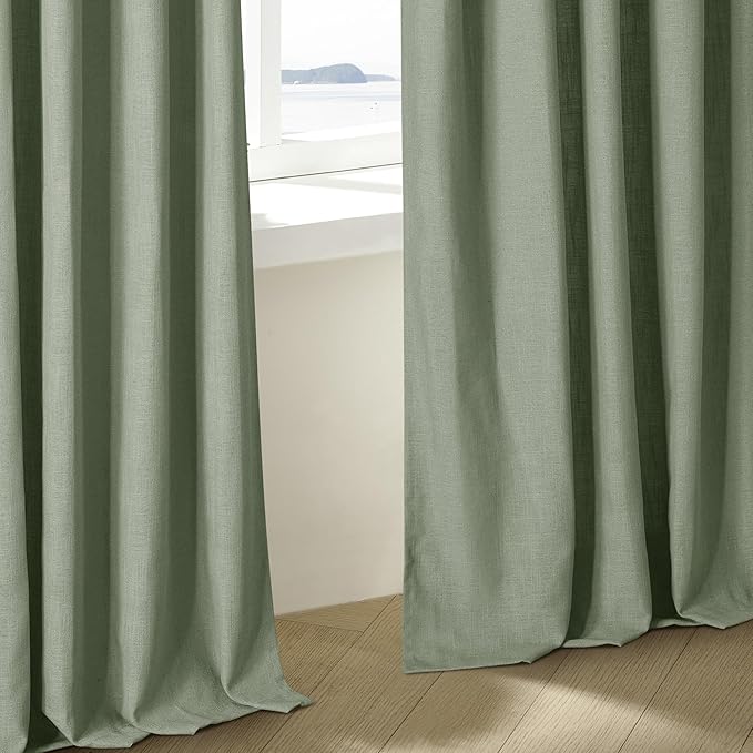 Sage Green Pinch Pleated Linen Cafe Curtains 45 Inch Length 2 Panels for Dining Room Kitchen Bedroom Semi Sheer Pleat Drapes with Hooks Rings Light Filtering Short Window Curtain Cabinet 40x45
