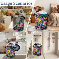 Vintage Spring Floral Laundry Hamper With Handle,Foldable Oxford Cloth Laundry Basket,20.8