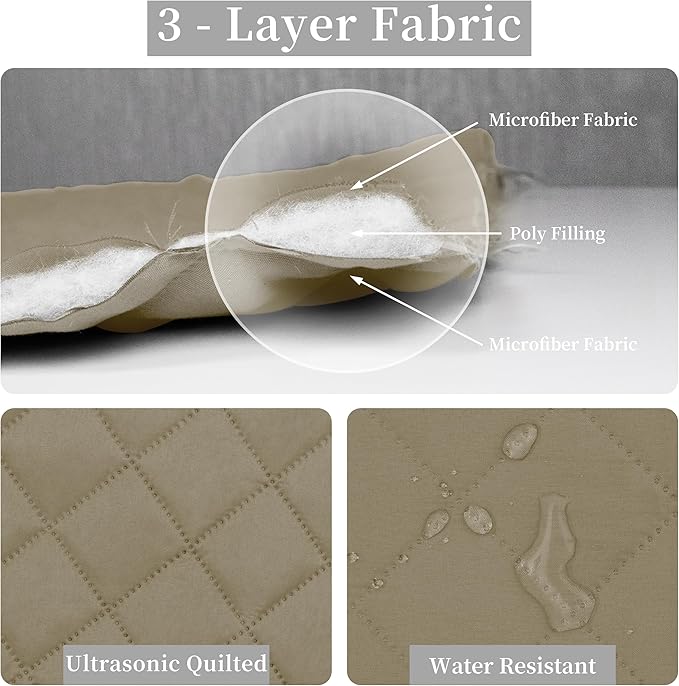 Easy-Going Full/Queen Size Reversible Quilt Set with 1 Quilt and 2 Pillow Shams, Soft Bed Quilt Cover, Water Resistant Lightweight Microfiber Bedspread, Stain Resistant, Beige/Beige