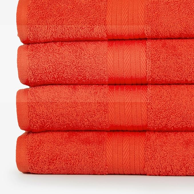 Ample Decor Bathroom Towel Set of 18-4 Hand Towel, 4 Bath Towel, 10 Wash Cloths - Oeko Tex Certified 600 GSM 100% Cotton - High Absorbency Quick Drying, Ideal for Gifting - Orange