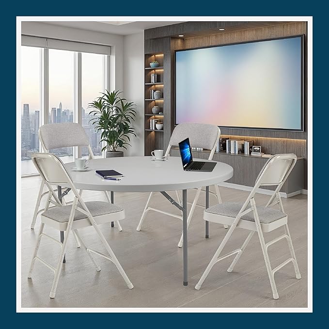 OEF Furnishings OEF2300 Series Heavy-Duty Premium Fabric Padded Upholstery Double-Hinged Triple-Braced Folding Chairs (4-Pack, Slate Gray)