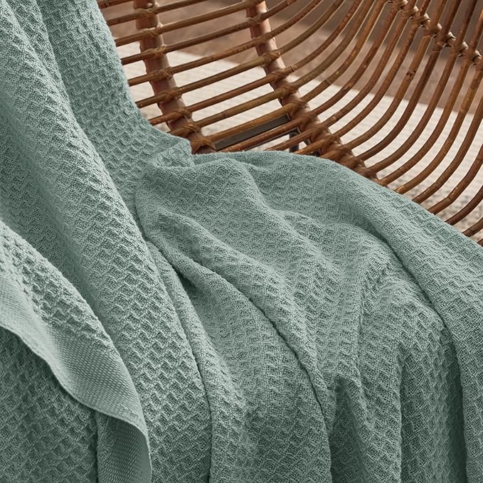 Bedsure Gentlesoft 100% Cotton Blanket Queen Size for Bed - Breathable and Soft, Thick Cozy Waffle Weave Christmas Blanket Gift for Women, Sage Green, 90x90 Inches