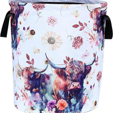 Highland Cow Laundry Basket Cow Animal Foldable Oxford Cloth Funny Tote Bag Laundry Hamper Clothes Storage Bucket Organizer For Bathroom/Laundry Storage/Bedroom 17.7x13.7 Inch