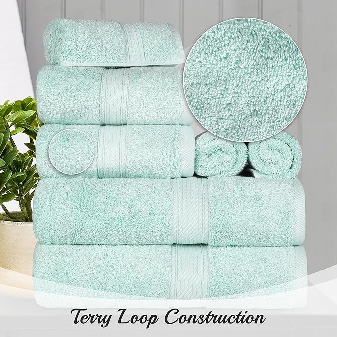 Superior Egyptian Cotton Pile 9 Piece Towel Set, Includes 3 Bath, 3 Hand, 3 Face Towels/Washcloths, Ultra Soft Luxury Towels, Thick Plush Essentials, Guest Bath, Spa, Hotel Bathroom, Sea Foam