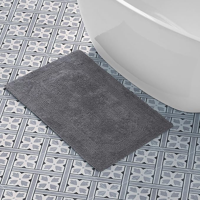 Laura Ashley - Reversible Cotton Bath Mat, Premium Bathroom Décor, Machine Washable Bathroom Rug, Highly Absorbent, 21"x34", Charcoal