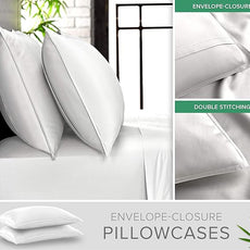 Pure Bamboo Split King Sheets, Genuine 100% Organic Viscose Derived from Bamboo Bed Sheet Set, Soft & Cooling, Double Stitching, 2 Fitted Sheets (Split King, White)