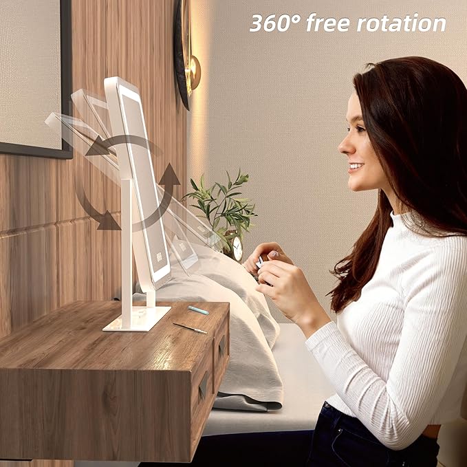Vanity Mirror with Lights,12"×14.6" LED Makeup Mirror,Lighted Makeup Mirror with Lights, Smart Touch Control Dimmable 3 Modes Light, Lighted Up Mirror for Makeup Desk, Bedroom, Dressing Room