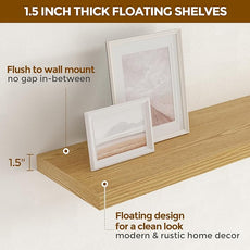 Fun Memories 40 Inch Floating Shelves for Wall, 9.3 Inch Deep Shelves for Books & Decor, Wall-Mounted Floating Shelf 40 Inch Long Set of 2, Rustic Wooden Shelf for Living Room, Bedroom, Kitchen, Oak