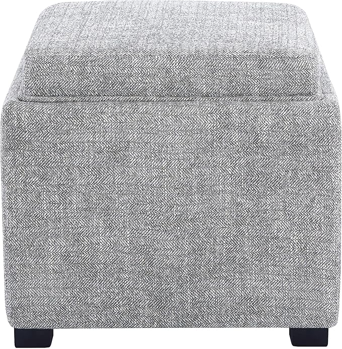 CHITA Storage Ottoman Cube with Tray Lid, Small Footstool with Storage, Square End Table for Living Room and Bedroom, Fabric in Pebble Grey