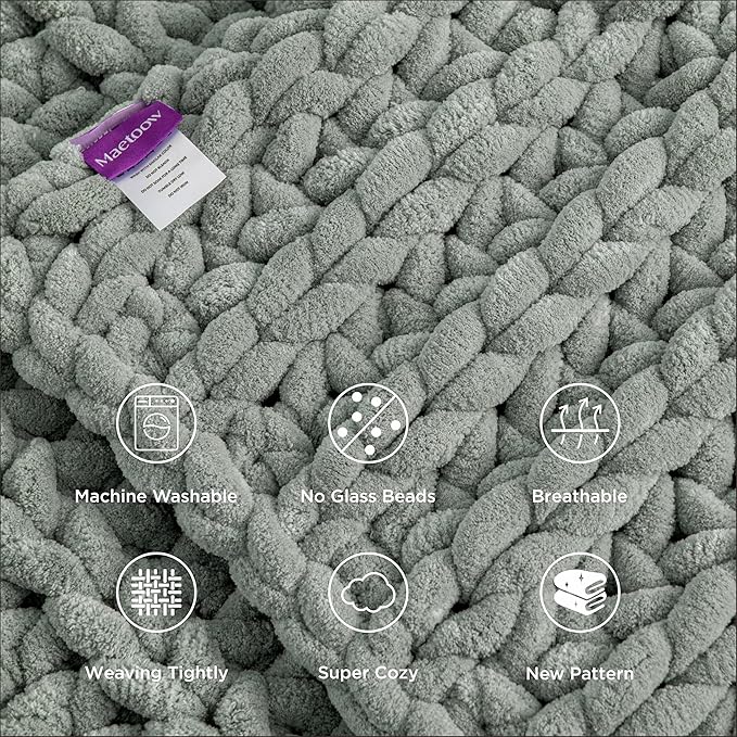 Maetoow Handmade 15 lb Soft Knitted Weighted Blanket, 72 x 48 in Breathable Chunky Knit Gravity Blanket Throw, Home Decor for Sofa Couch Bed, Sage Green