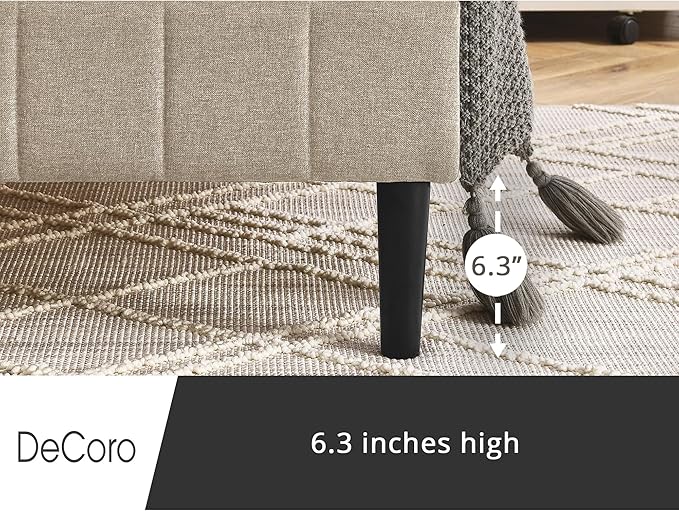 Decoro Chicago Modern Tufted Upholstered Platform King Size Bed Frame, Linen