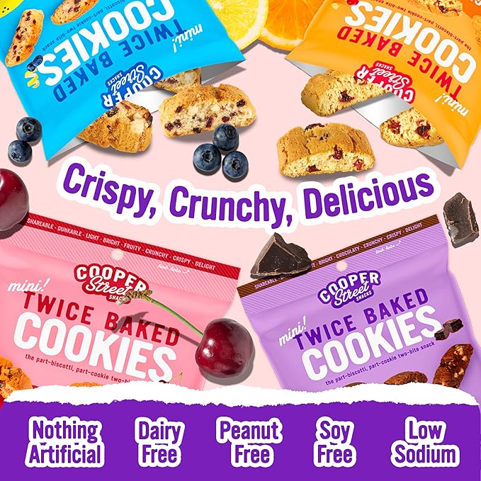 Cooper Street Snacks Variety Gift Box – 24 Count Assorted Flavors (Granola Bakes + Biscotti Cookies) – Healthy Snack Care Package for Birthday, Thank You, Holiday & Corporate Gifts – Nut & Dairy-Free