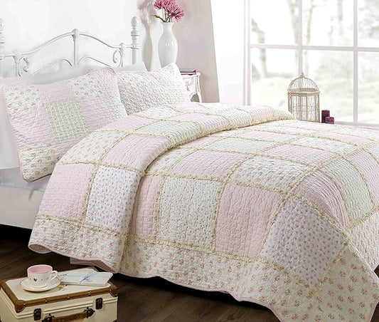Cozy Line Home Fashions 100% Cotton Real Patchwork Reversible Shabby Chic Girly Floral Pink Peachy Quilt Bedding Set, Coverlet Bedspread (Old-Fashioned Sweetness, Queen - 3 Piece)