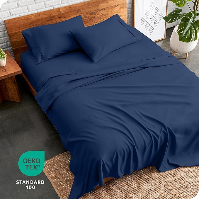 Bare Home Full XL Sheet Set - Luxury 1800 Ultra-Soft Microfiber Full Extra Long Bed Sheets - Double Brushed - Deep Pockets - Easy Fit - 4 Piece Set - Bedding Sheets & Pillowcases (Full XL, Dark Blue) BareHome