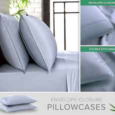 Pure Bamboo Split King Sheets, Genuine 100% Organic Viscose Derived from Bamboo Bed Sheet Set, Soft & Cooling, Double Stitching, 2 Fitted Sheets (Split King, Sterling Blue)