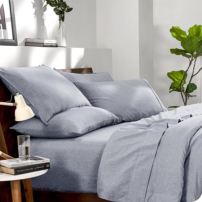 Bare Home Bed-in-A-Bag 7 Piece Comforter & Sheet Set - King - Goose Down Alternative - Ultra-Soft 1800 Premium - Bed Set - Cationic (King, Heathered Midnight Blue)