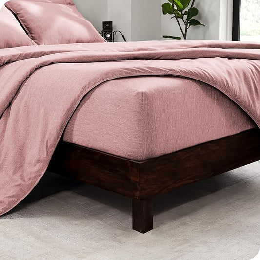 Bare Home Bed-in-A-Bag 7 Piece Comforter & Sheet Set - King - Goose Down Alternative - Ultra-Soft 1800 Premium - Bed Set - Cationic (King, Heathered Rosewood)