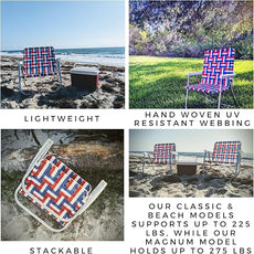 Lawn Chair USA Folding Aluminum Outdoor Patio Lawn Chair | Heavy-Duty Webbed Chairs for Camping, Sports, Beach, Yard & Tailgating | Lightweight Portable | Magnum - American Flag