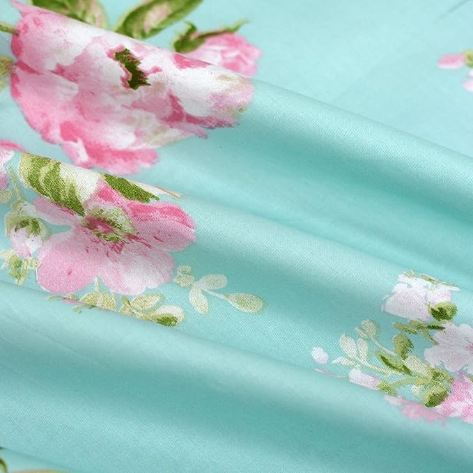 FADFAY Shabby Floral Duvet Cover Set Pink Grid Cotton Farmhouse Bedding with Hidden Zipper Closure 3 Pieces, 1duvet Cover & 2pillowcases,Twin XL Size